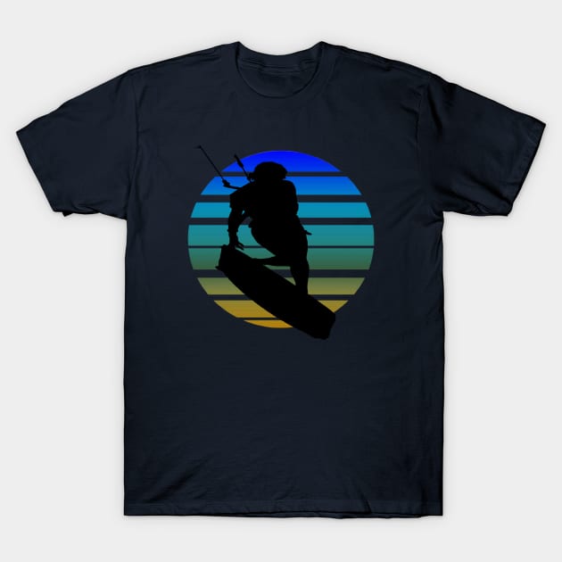 Kitesurfing Female Rider Silhouette Retro Sunset T-Shirt by taiche